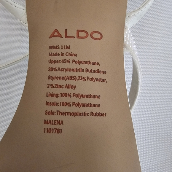 Aldo Square Toe White Pearl Embellished Strappy Heels - Picture 10 of 12